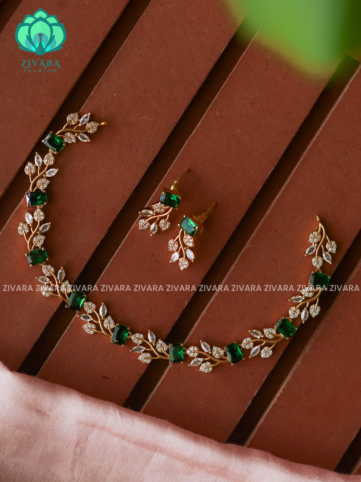 GREEN  KIDS FRIENDLY SMALL SIZE LEAF  - stylish and minimal elegant neckwear with earrings- Zivara FashION