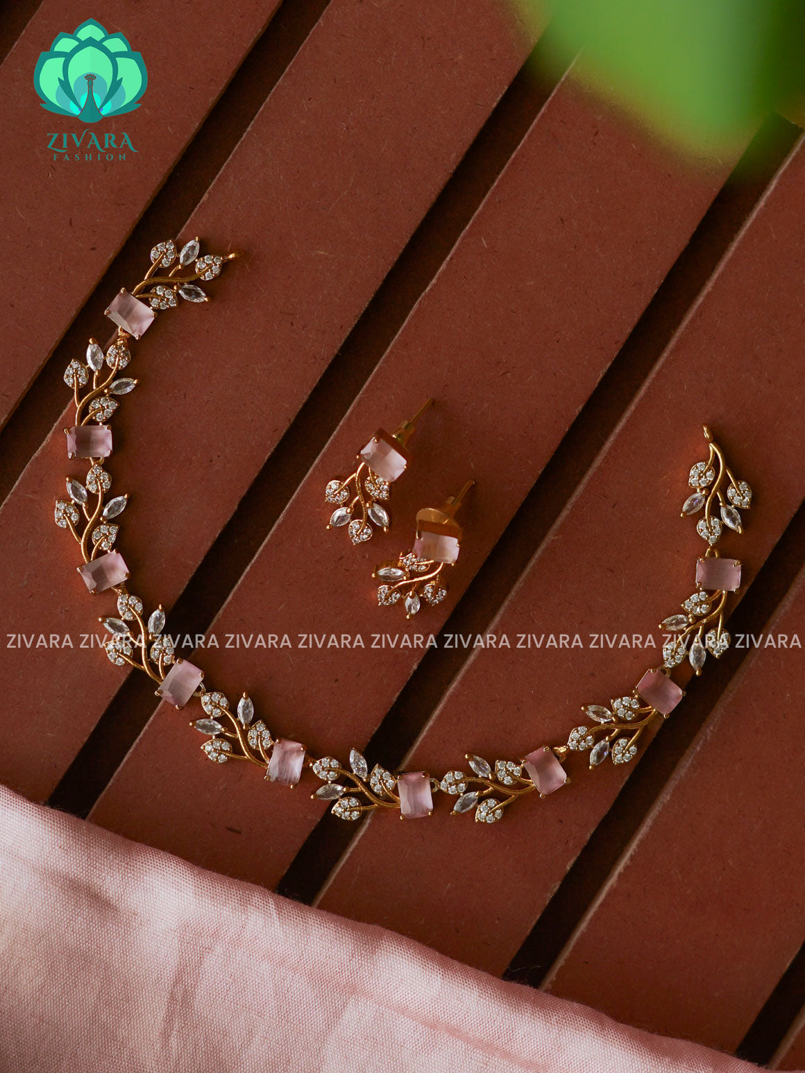 PINK KIDS FRIENDLY SMALL SIZE LEAF  - stylish and minimal elegant neckwear with earrings- Zivara FashION