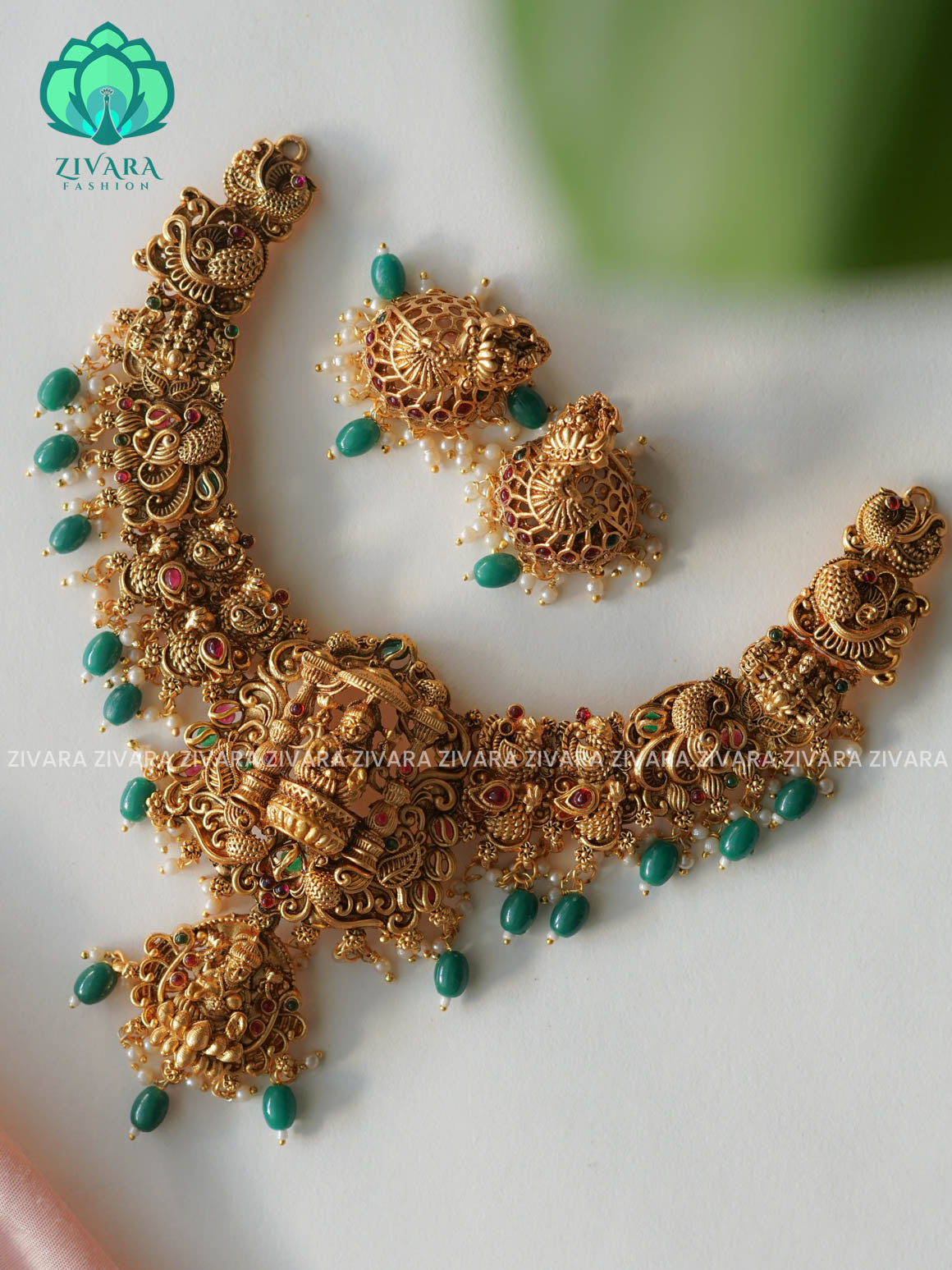 TEMPLE HEAVY BRIDAL    - Traditional south indian NORMAL MATTE neckwear with earrings- Zivara Fashion- latest jewellery design