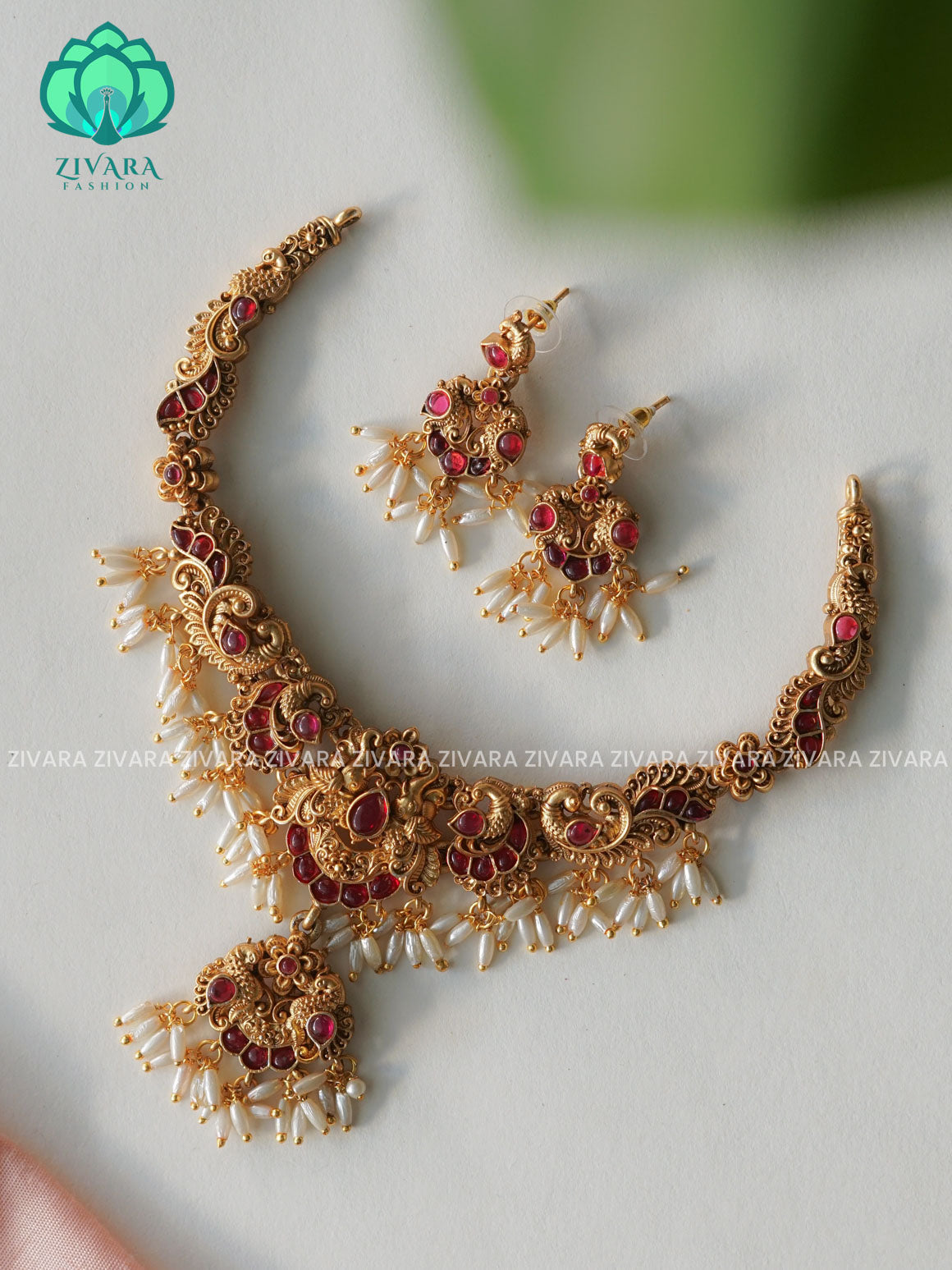 NON TEMPLE HASLI   - Traditional south indian NORMAL MATTE neckwear with earrings- Zivara Fashion- latest jewellery design