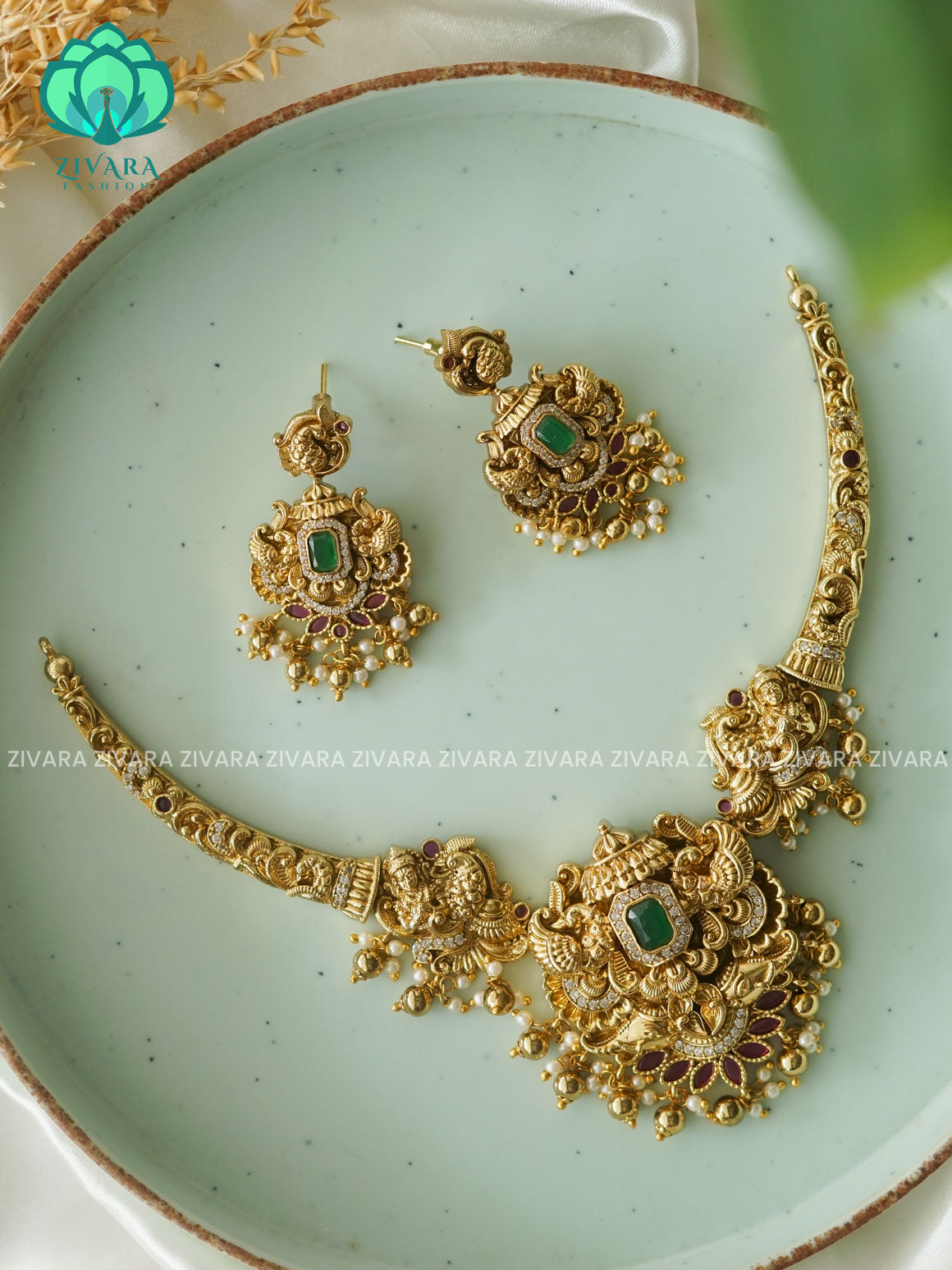 MOTIF FREE  BRIDAL HASLI  NECK WEAR WITh EARRINGS   - Premium quality CZ Matte collection-south indian jewellery
