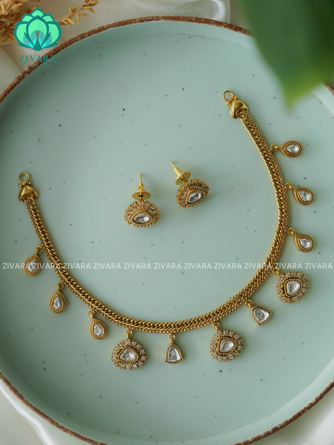 WHITE Flexible chain kids friendly  - stylish and minimal elegant neckwear with earrings- Zivara Fashion