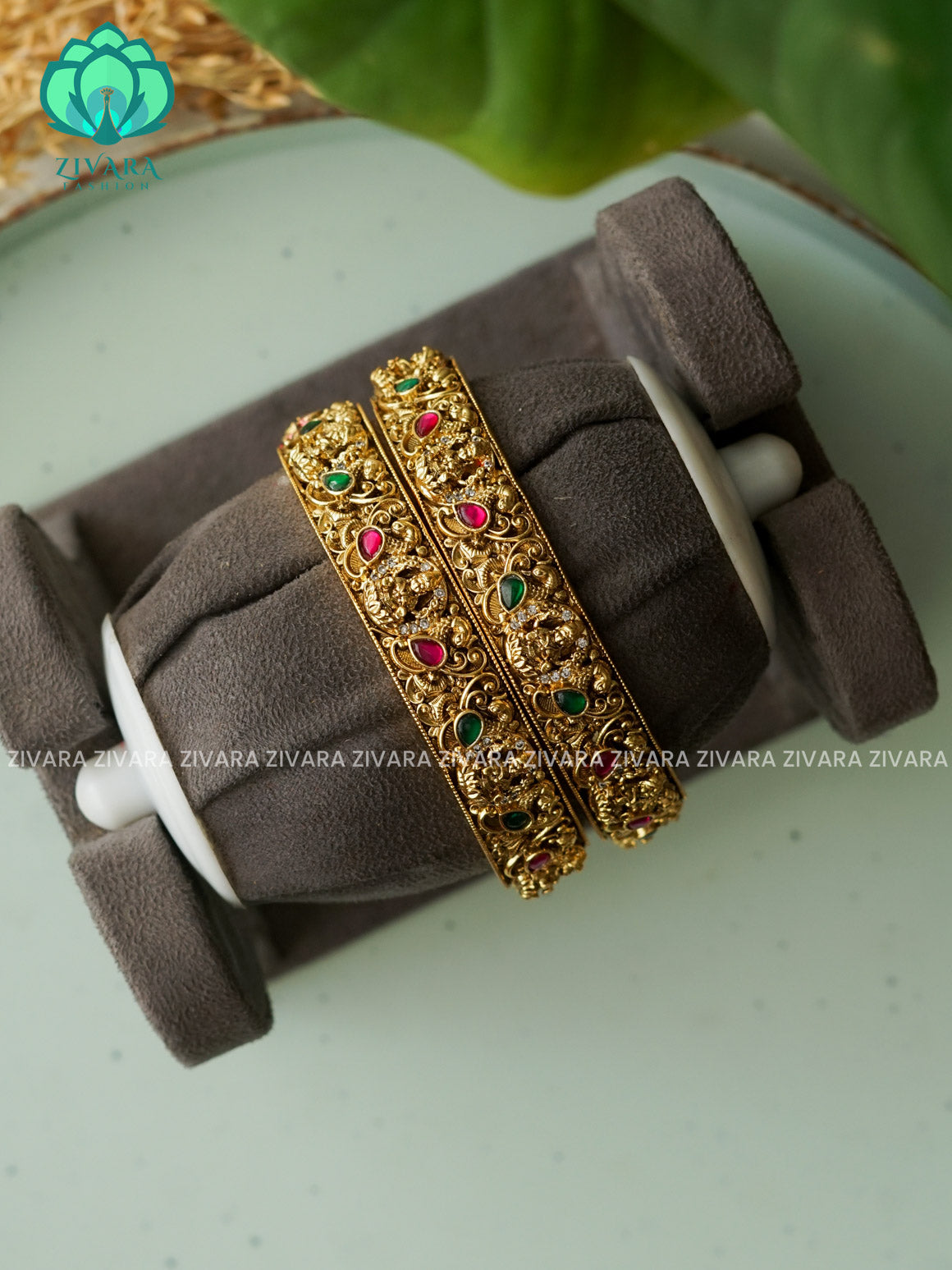 2 piece Temple Real kemp bangles - Vintage finish - latest bangles design