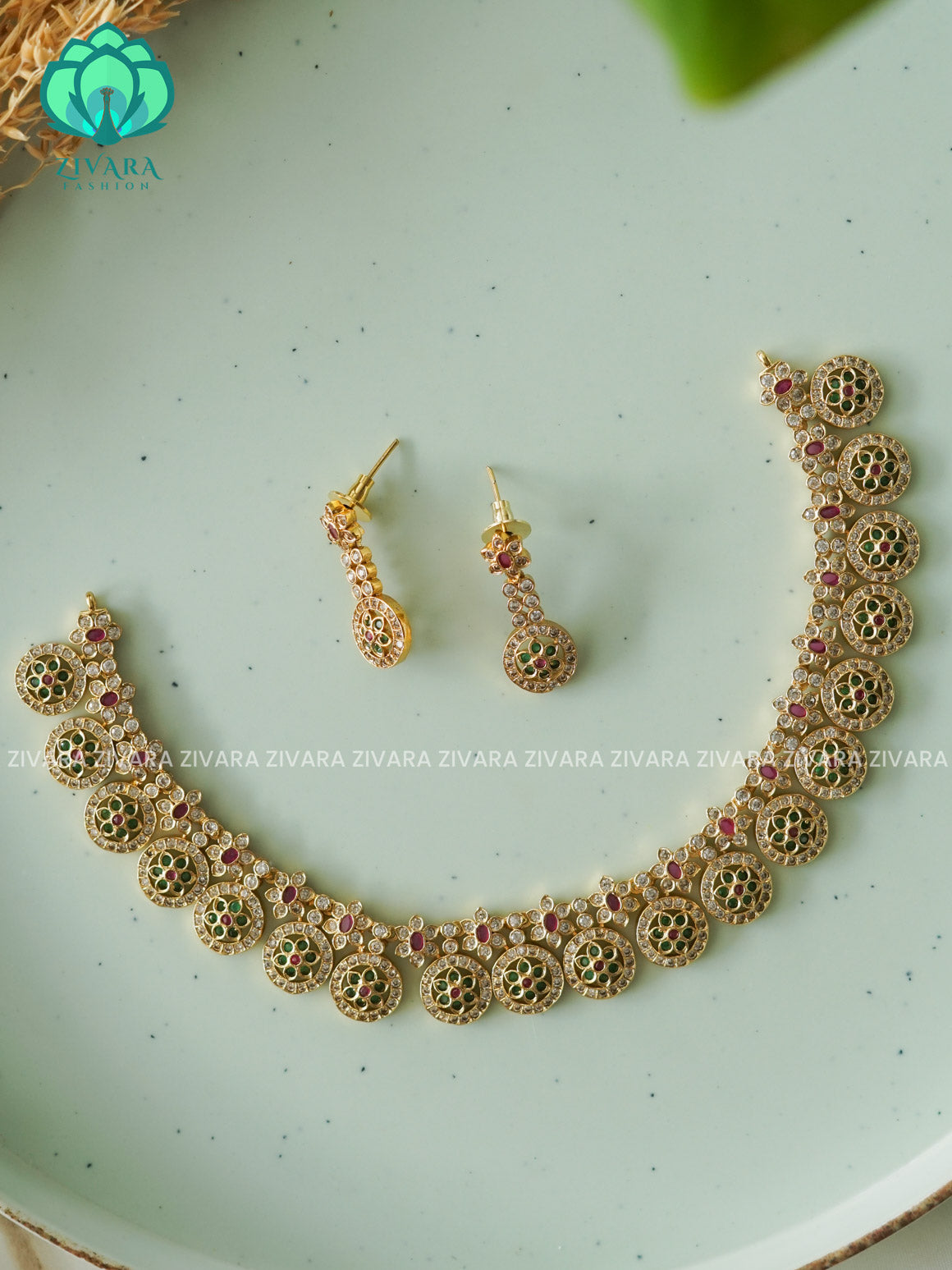 FLOWER coin - Traditional south indian premium neckwear with earrings- Zivara Fashion- latest jewellery design