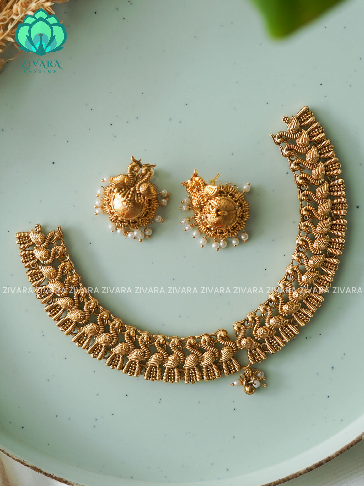 BIRD NECKLACE - Traditional south indian NORMAL MATTE neckwear with earrings- Zivara Fashion- latest jewellery design
