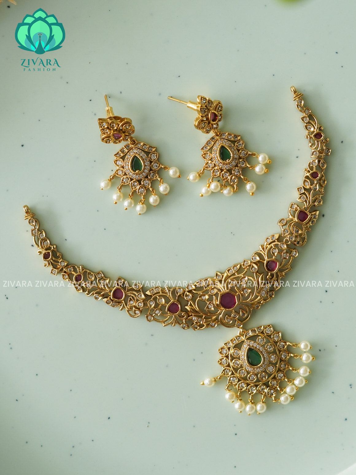 CUTE PENDANT HASLI NECK WEAR WITH EARRINGS   - Premium quality CZ Matte collection-south indian jewellery