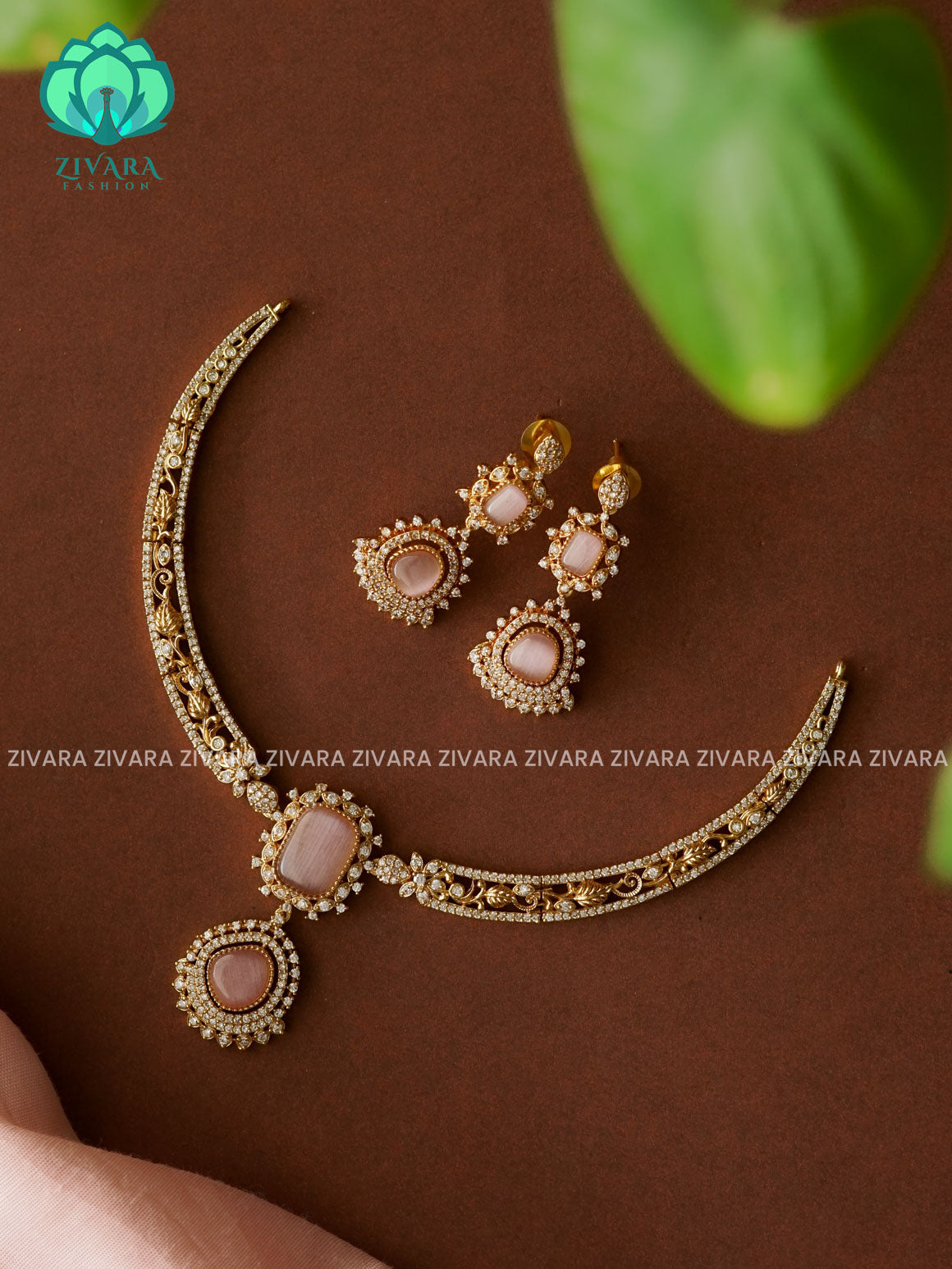 PASTEL PINK Cute pendant  hasli NECK WEAR WITh EARRINGS   - Premium quality CZ Matte collection-south indian jewellery