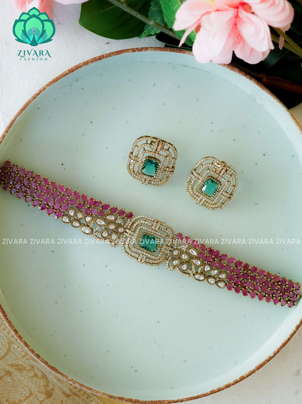 BRIDAL MOZANITE CHOKER -TRADITIONAL CHOKER COLLECTION WITH EARRINGS- LATEST JEWELLERY COLLECTION