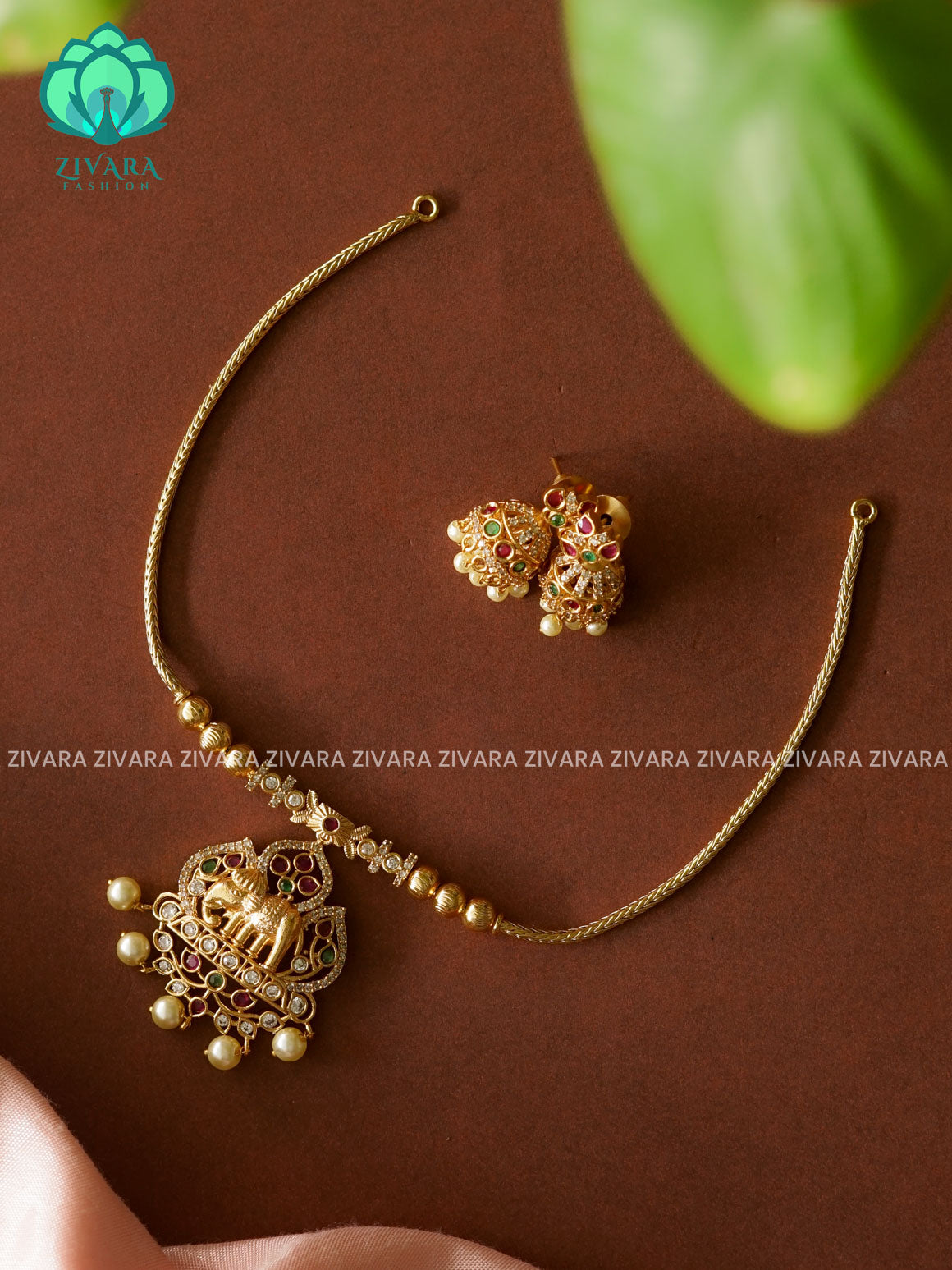 FLEXIBLE CHAIN ELEPHANT PENDANT - Traditional south indian premium neckwear with earrings- Zivara Fashion- latest jewellery design