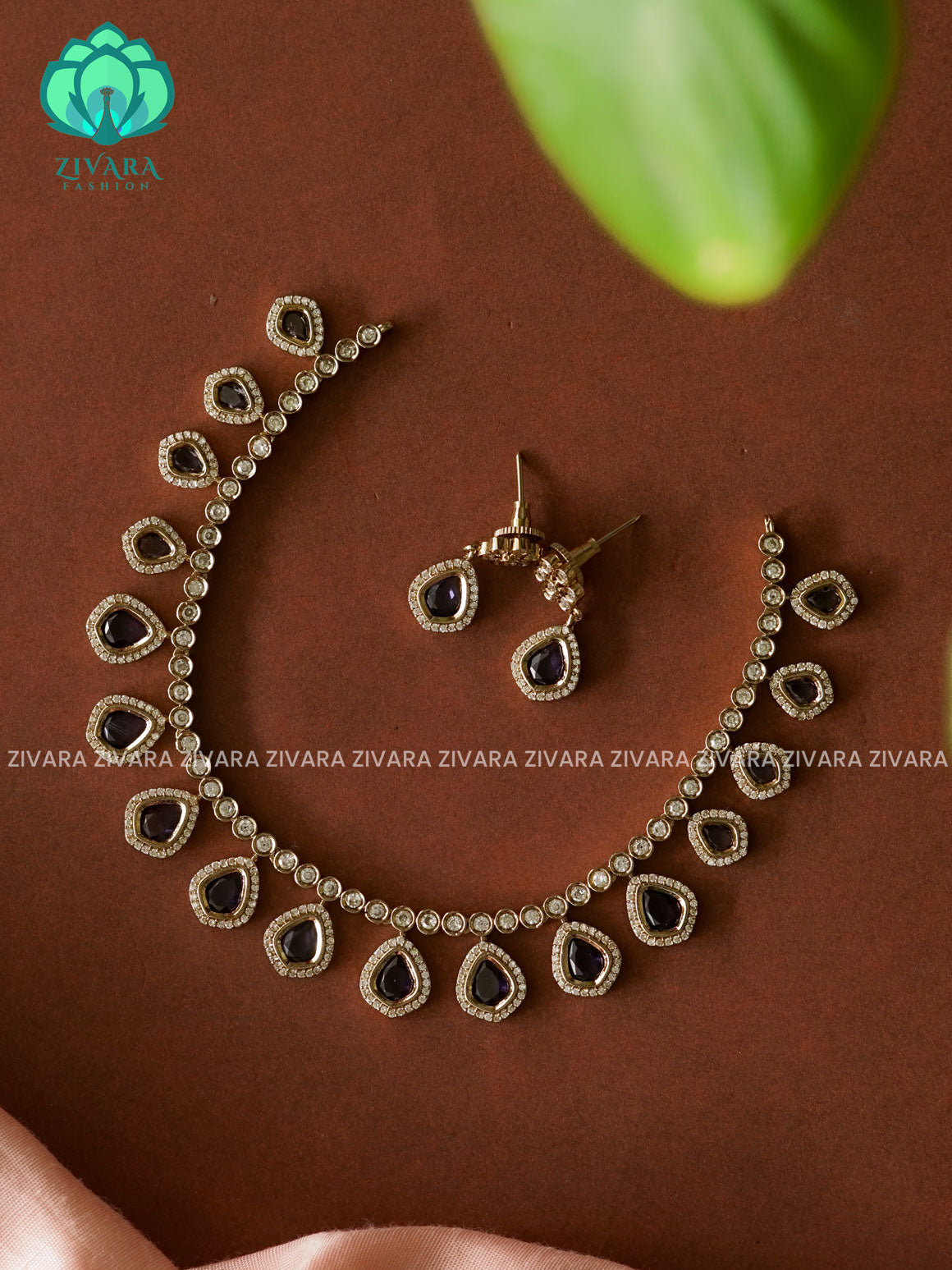 VIOLET COLOURFUL TEAR PENDANT - stylish and minimal elegant neckwear with earrings- Zivara Fashion