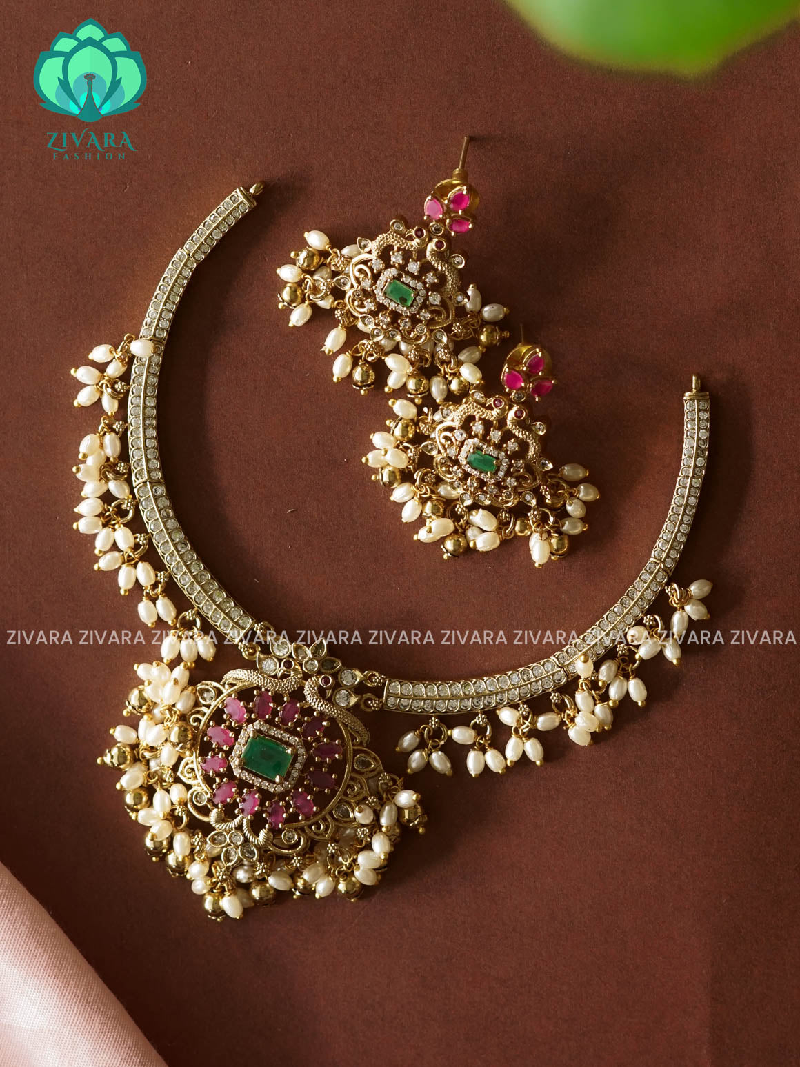 STONE BRIDAL HASLI  -Traditional south indian premium neckwear with earrings- Zivara Fashion- latest jewellery design
