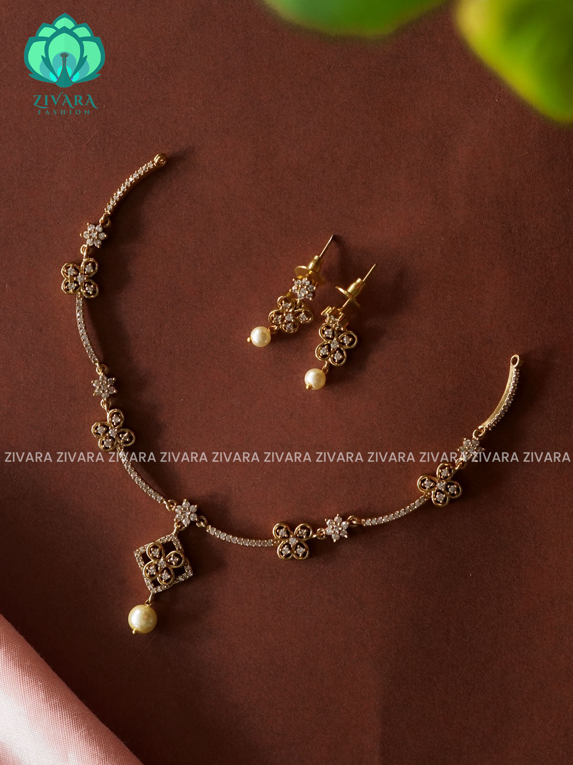 SIMPLE KIDS FRIENDLY DIAMOND  - stylish and minimal elegant neckwear with earrings- Zivara Fashion