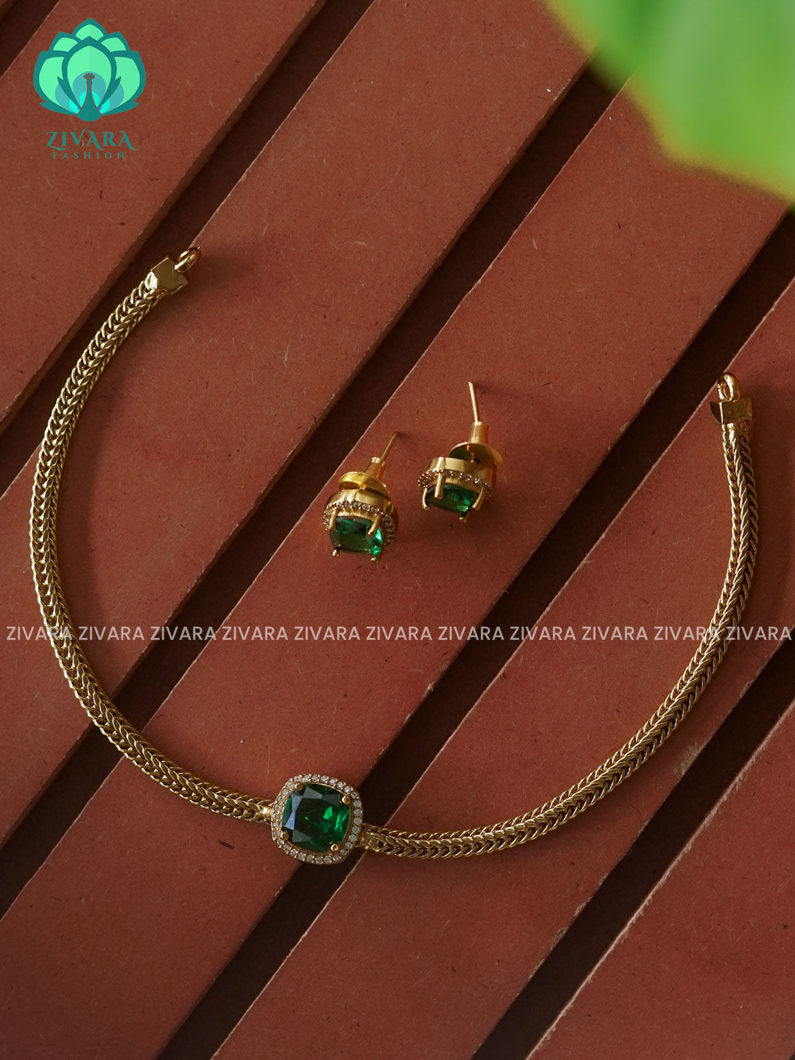 GREEN Cute SQUARE PENDANT KIDS FRIENDLY flexible chain close neck WEAR WITH EARRINGS   - Premium quality CZ Matte collection-south indian jewellery
