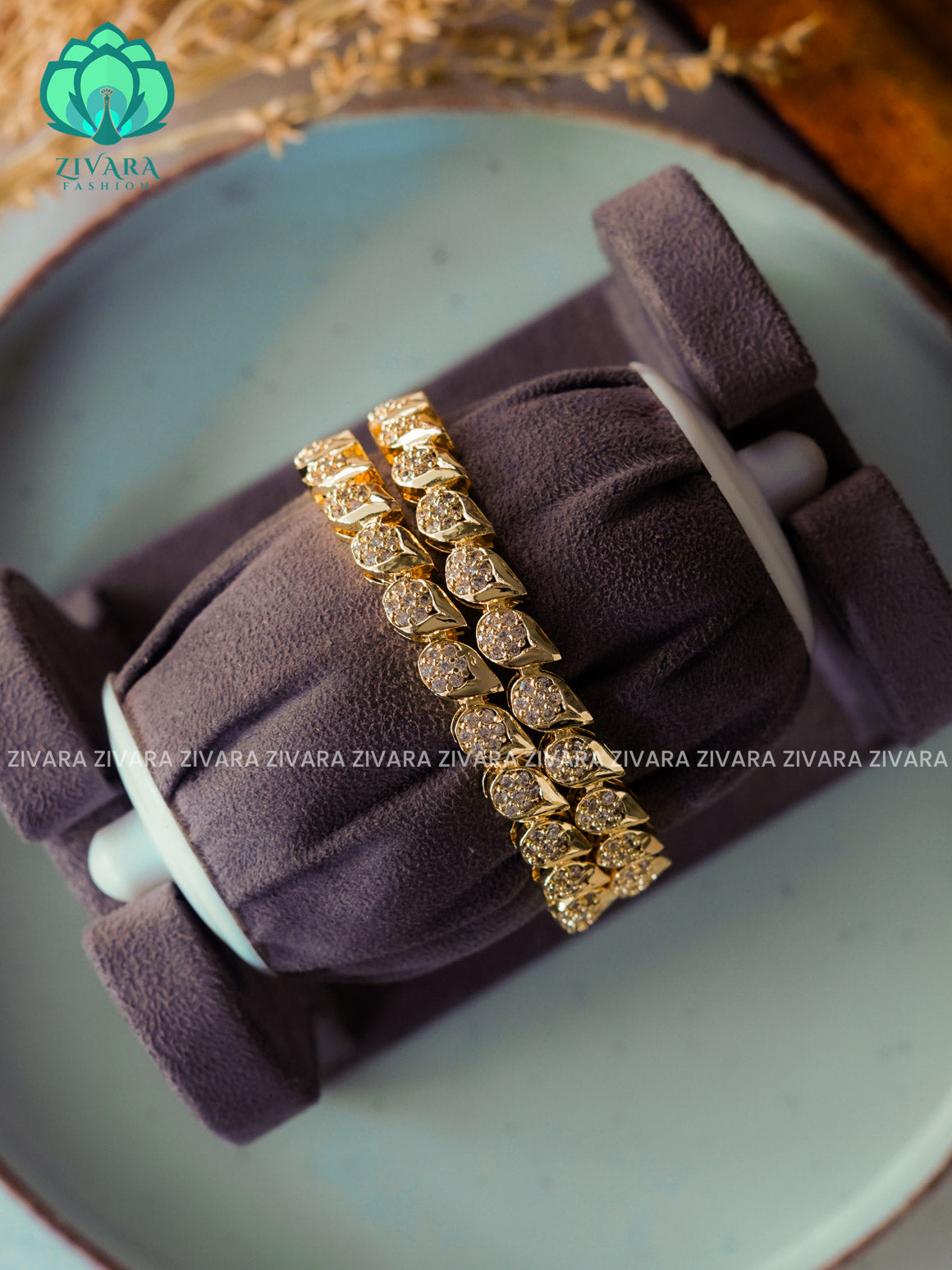 2 piece White stone MANGO bangles - gold lookalike - latest bangles design