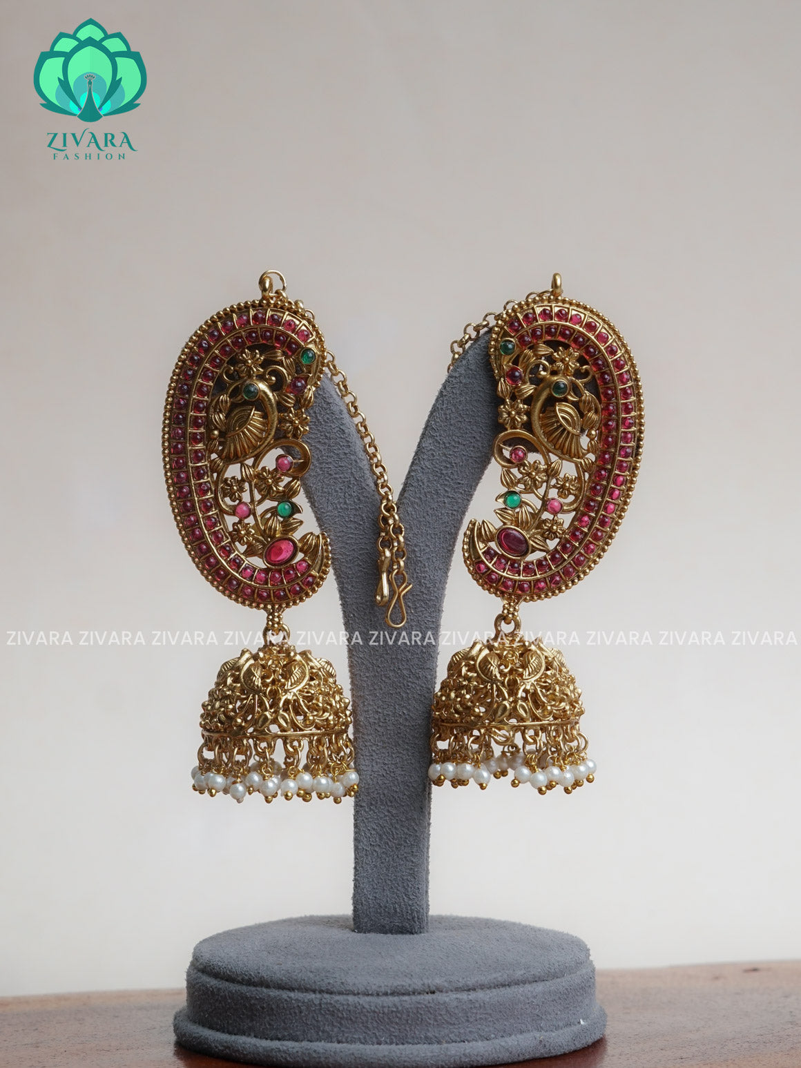 BIG EARCUFF PEACOCK NORMAL Matte finish bridal matte jhumkas ( WITHOUT MAATAL)-latest jewellery collection