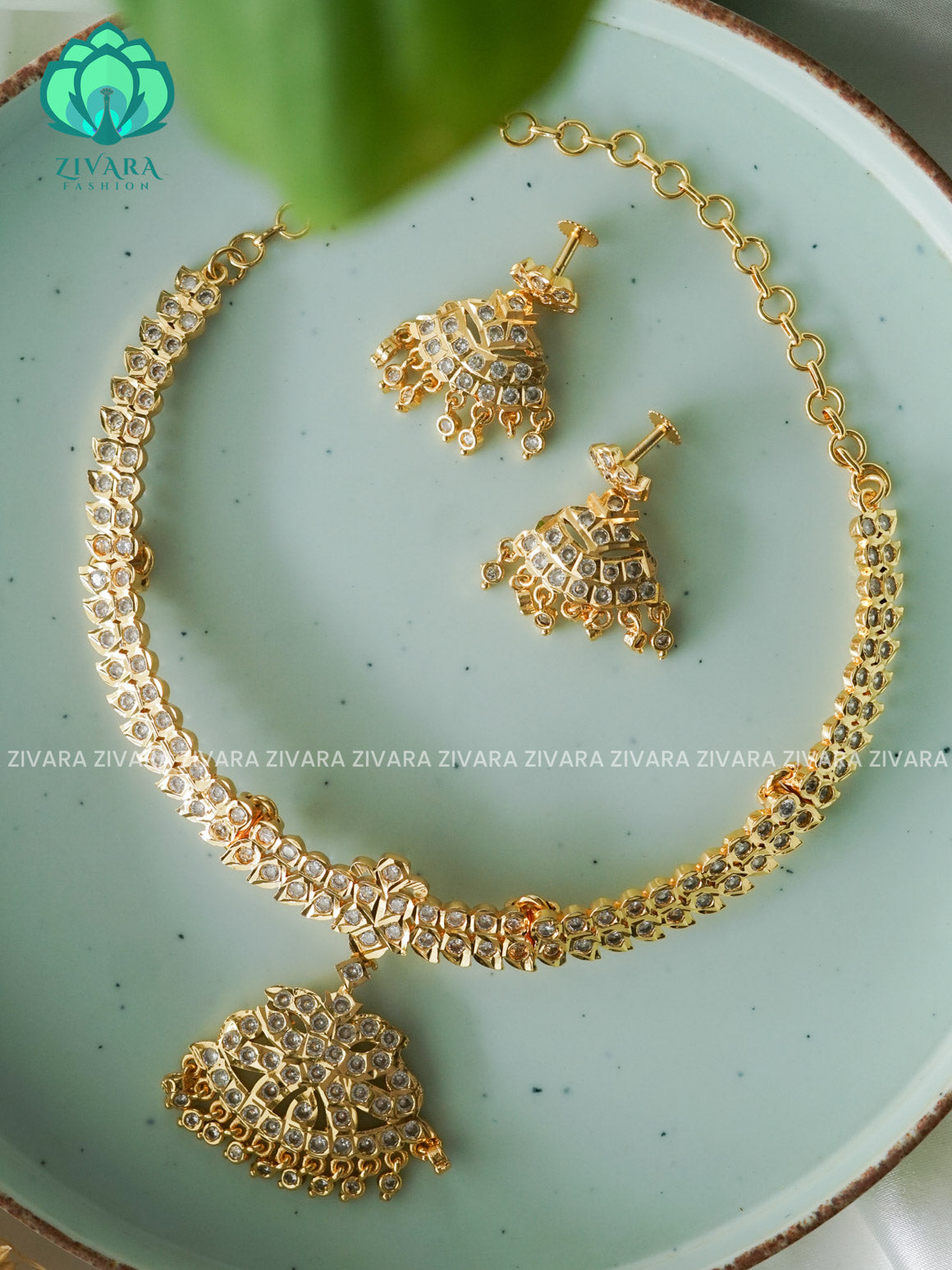 MOTIF FREE MICROGOLD POLISH ATTIGAI WITH EARRING - Zivara Fashion- latest jewellery design