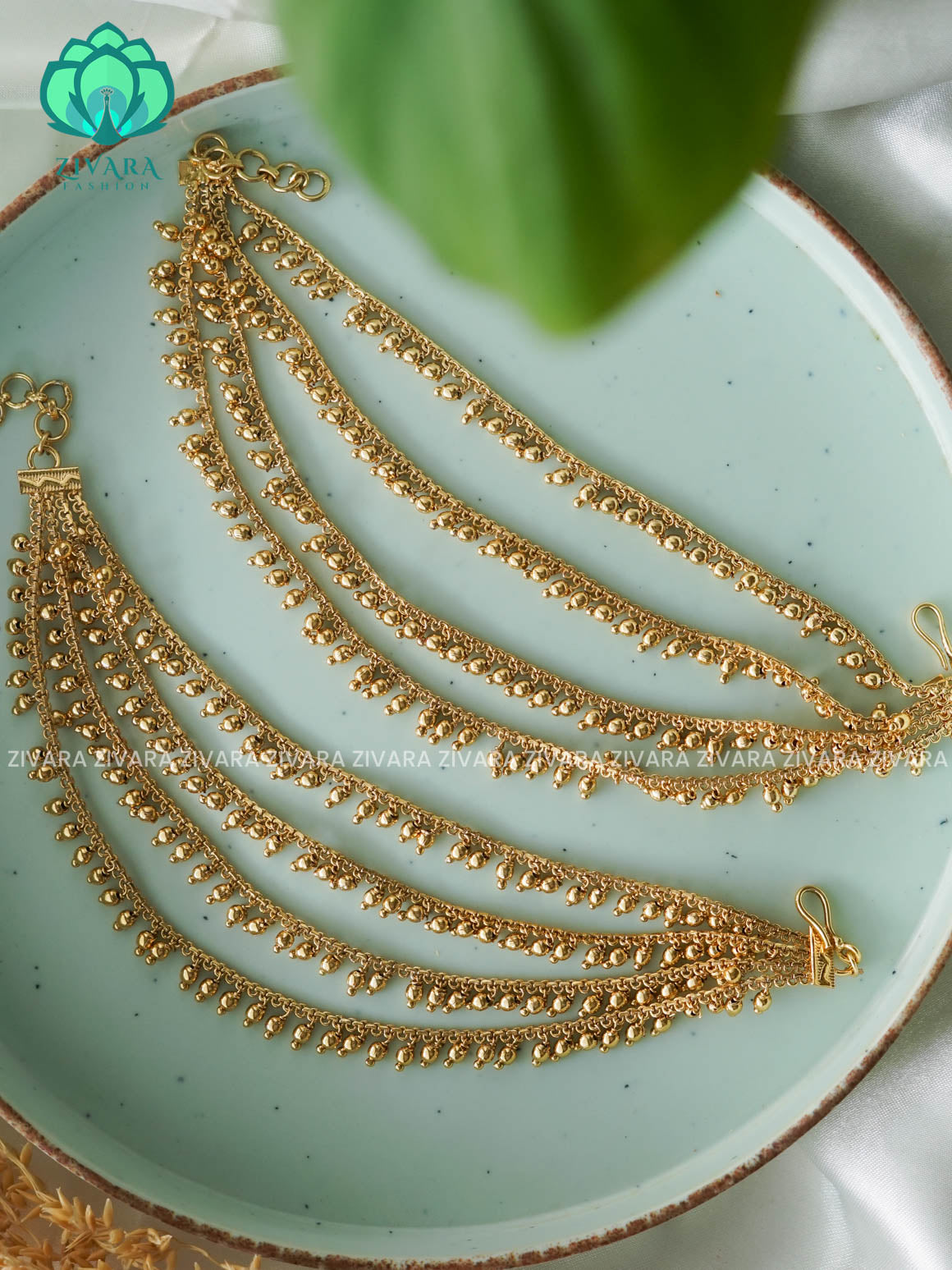 Four layer GOLD pearl premium finish bridal earchain maatal- south indian kemp bridal accessory