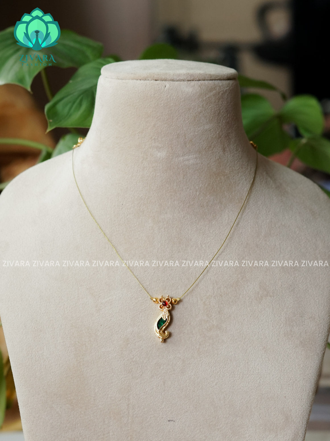 ANANYA SERIES - KEMP GREEN PALAKKA - TAMARA - INVISIBLE MINIMAL ELEGANT HANDMADE NECKLACE WITH BRILLIANT FINISH MOTIFS- ZIVARA FASHION