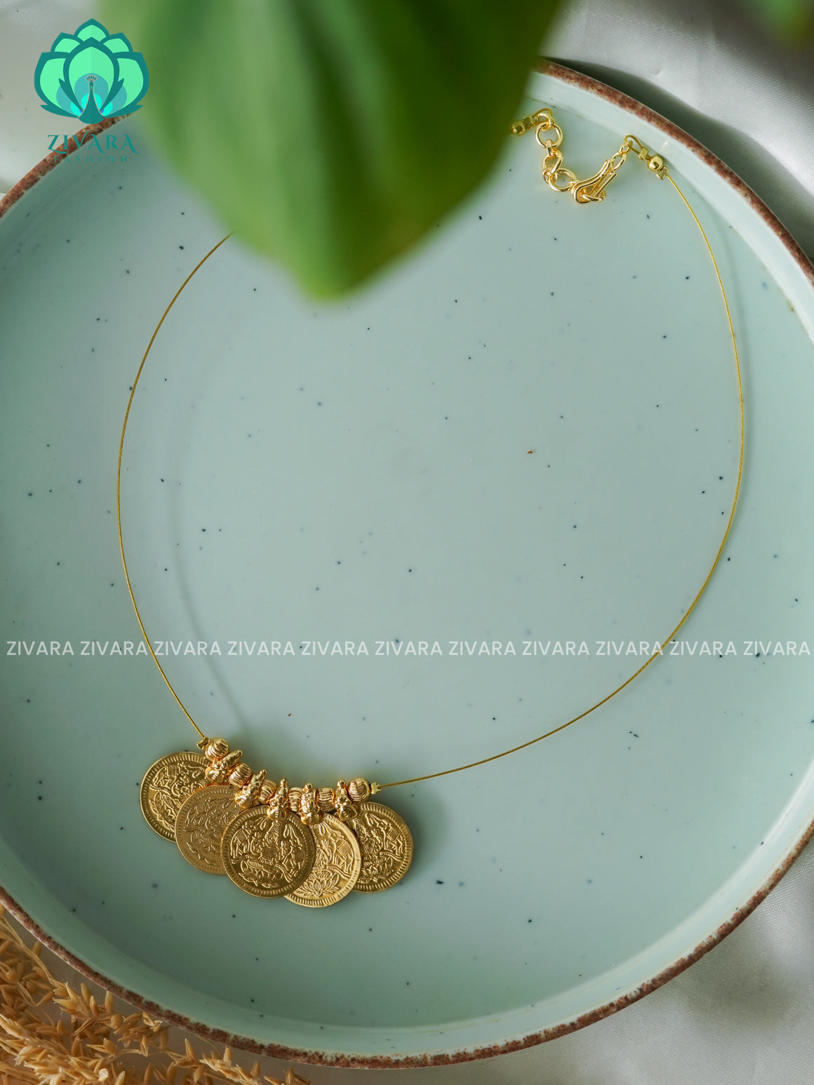 COIN pendant INVISIBLE MINIMAL TAMARA HANDMADE NECKLACE WITH BRILLIANT FINISH MOTIFS- ZIVARA FASHION