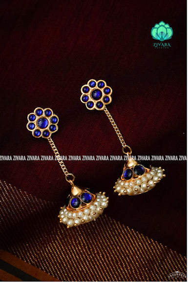 BLUE  -DHIVYA  - HANDMADE JHUMKAS - latest kemp dance jewellery collection
