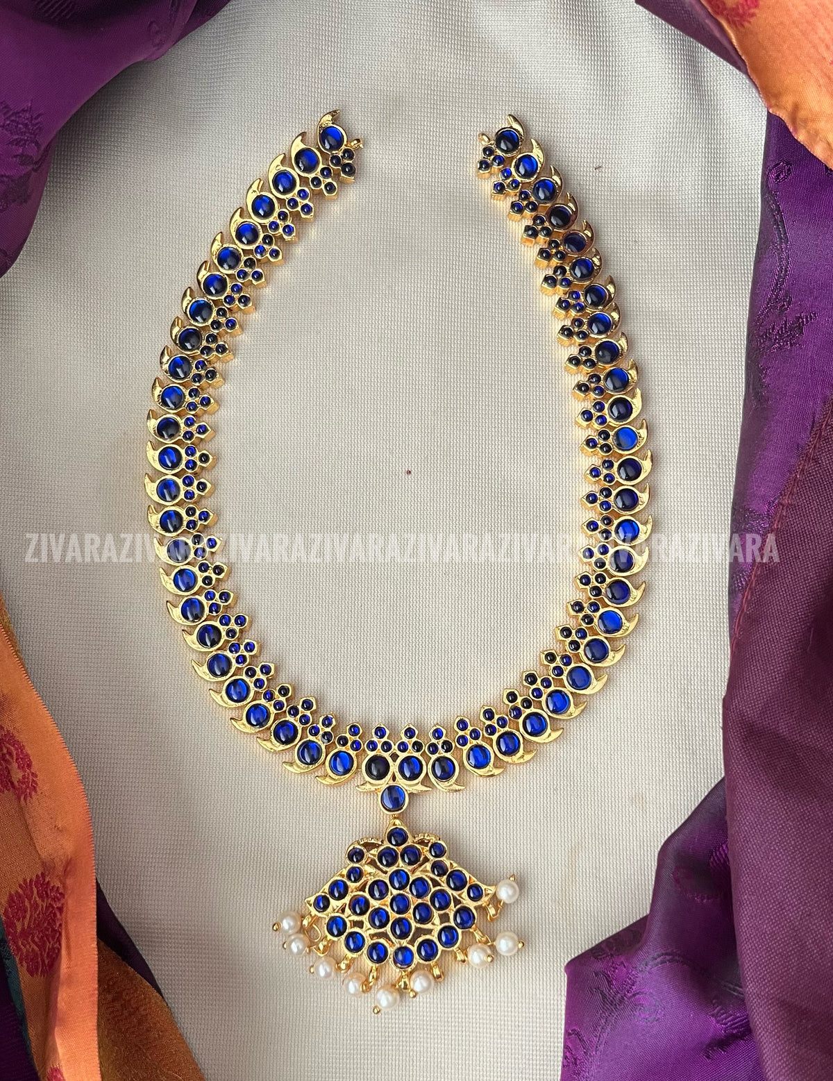 Anuja 2 -midchest length  kemp neckwear  jewellery - Zivara fashion- south indian kemp neckwear for women