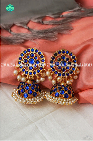 BLUE - NEELA  BIG SIZE - HANDMADE JHUMKAS - latest kemp dance jewellery collection