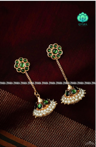 GREEN  -DHIVYA  - HANDMADE JHUMKAS - latest kemp dance jewellery collection