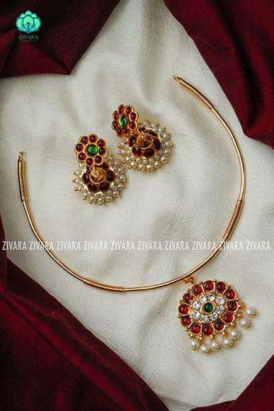 Kemp pipe Neckwear with earrings - south indian customised fusion jewellery