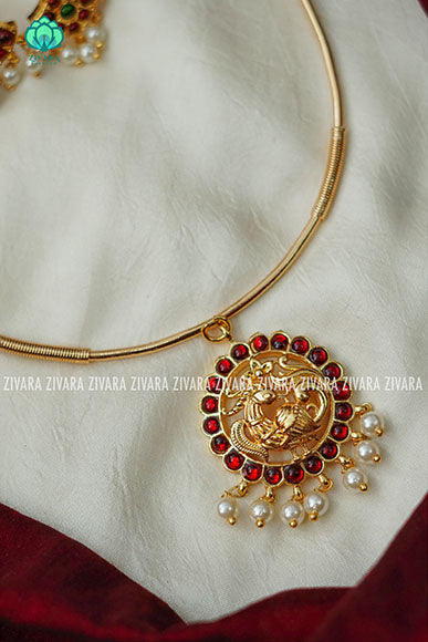 Kousalya -  Kemp pipe Neckwear with earrings - south indian customised fusion jewellery