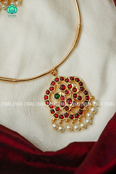 Kajal- Kemp pipe Neckwear with earrings - south indian customised fusion jewellery