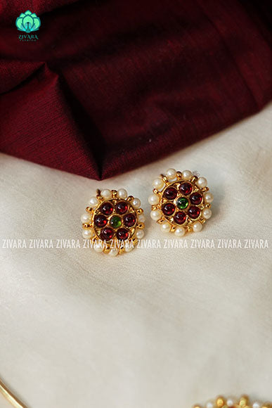 Red and green- Kanchana- Kemp pipe Neckwear with earrings - south indian customised fusion jewellery