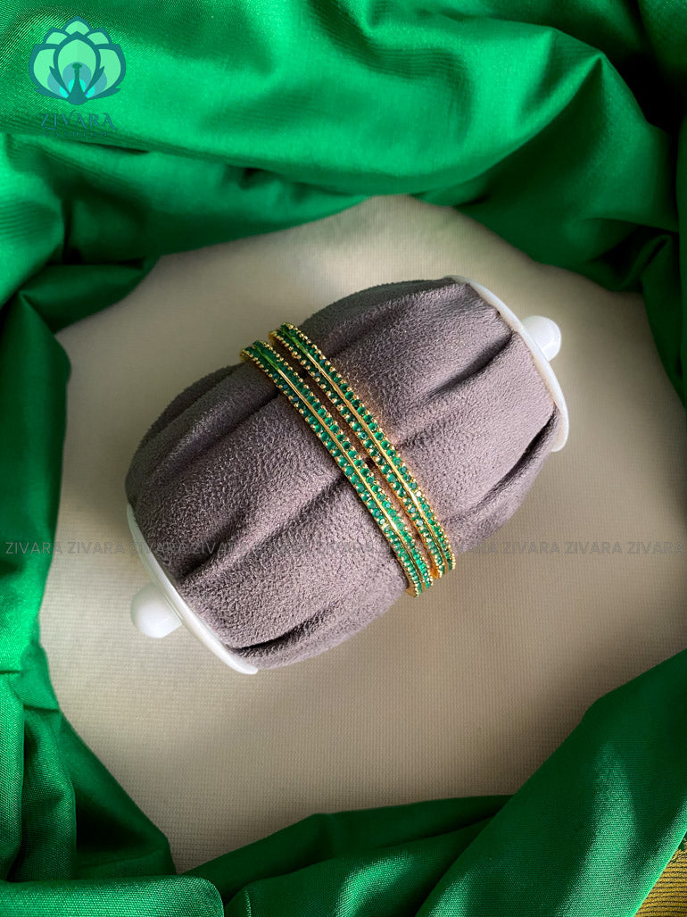 2 piece microgold polish green stone bangles-latest bangles design