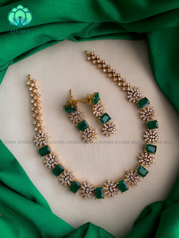 Amazing diamond look alike floral necklace with earrings CZ matte Finish- Zivara Fashion