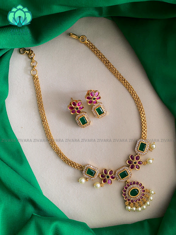Kids friendly REAL KEMP BOX MOTIF -TRADITIONAL CHOKER COLLECTION WITH EARRINGS- LATEST JEWELLERY COLLECTION