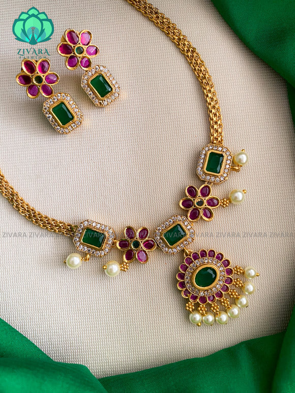 Kids friendly REAL KEMP BOX MOTIF -TRADITIONAL CHOKER COLLECTION WITH EARRINGS- LATEST JEWELLERY COLLECTION