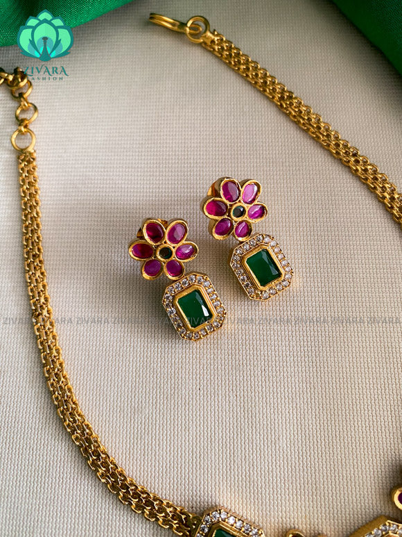 Kids friendly REAL KEMP BOX MOTIF -TRADITIONAL CHOKER COLLECTION WITH EARRINGS- LATEST JEWELLERY COLLECTION
