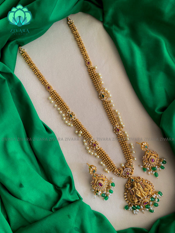 Radhe krishna  long haaram with earrings CZ matte Finish- Zivara Fashion