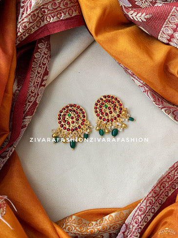 RED AND GREEN  -ANUPAMA STUDS- HANDMADE EARRINGS - latest kemp dance jewellery collection