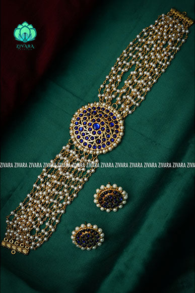 BLUE- VASUMATHI  - HANDMADE choker WITH EARRINGS - latest kemp dance jewellery collection