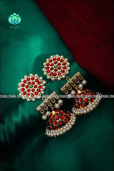 RED AND GREEN - jumbo SIZE HANDMADE JHUMKAS - latest kemp dance jewellery collection