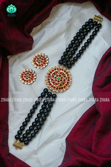 BLACK  BEADS - Vasundara- Traditional kemp choker -south indian BEADED JEWELLERY kemp neckwear for women