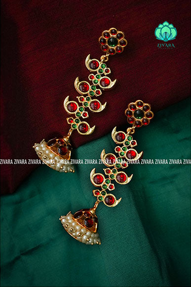 RED AND GREEN - IYAL  - LONG HANDMADE JHUMKAS - latest kemp dance jewellery collection