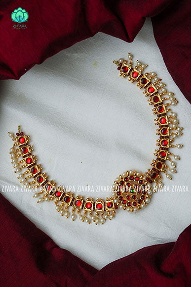 RED AND GREEN- MANASWINI  - HANDMADE choker- latest kemp dance jewellery collection