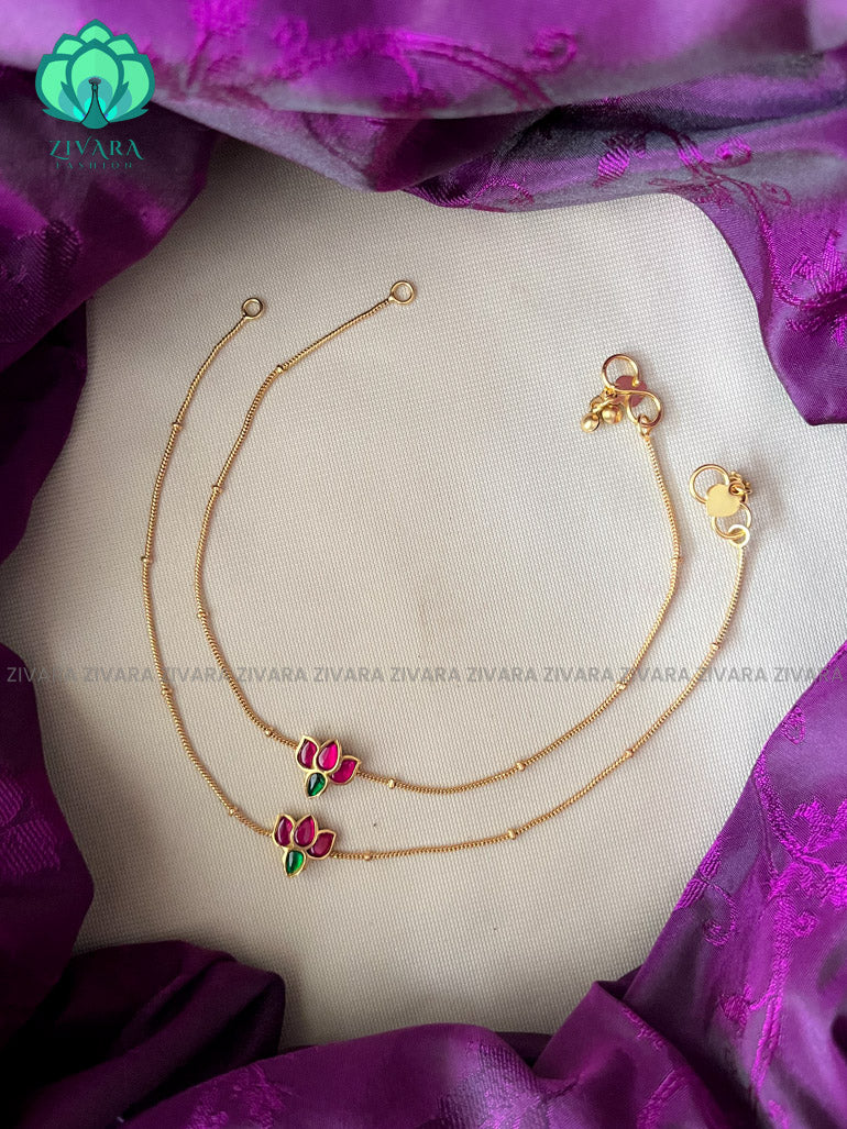 Trending Jadau occasional wear lotus anklet 10 inches  - latest trending jewellery collection