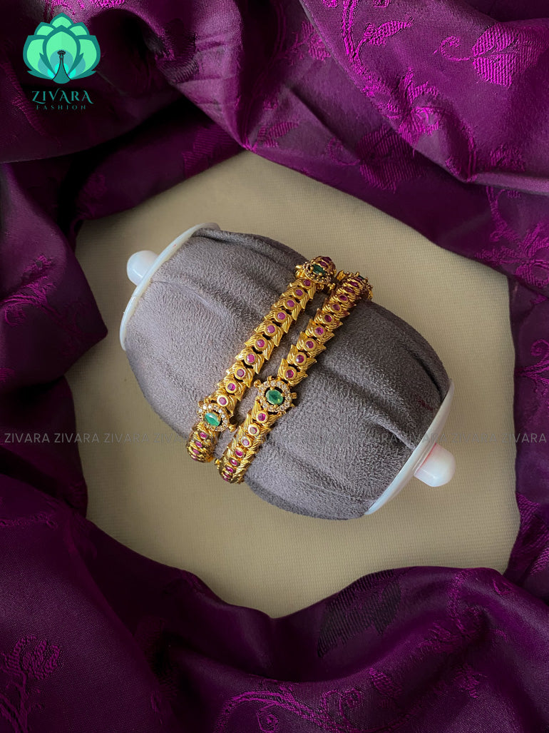2 piece Cz matte finish floral bangles- vintage finish-latest bangles design