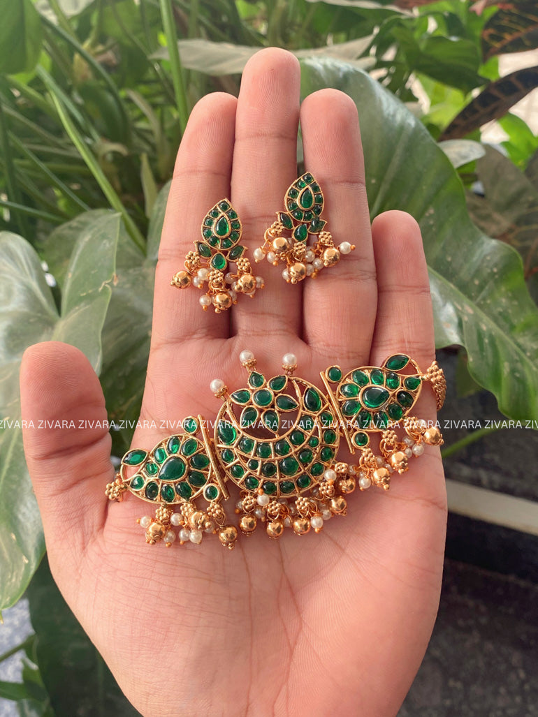 Gorgeous matte finish Moon choker with studs - latest south indian jewellery