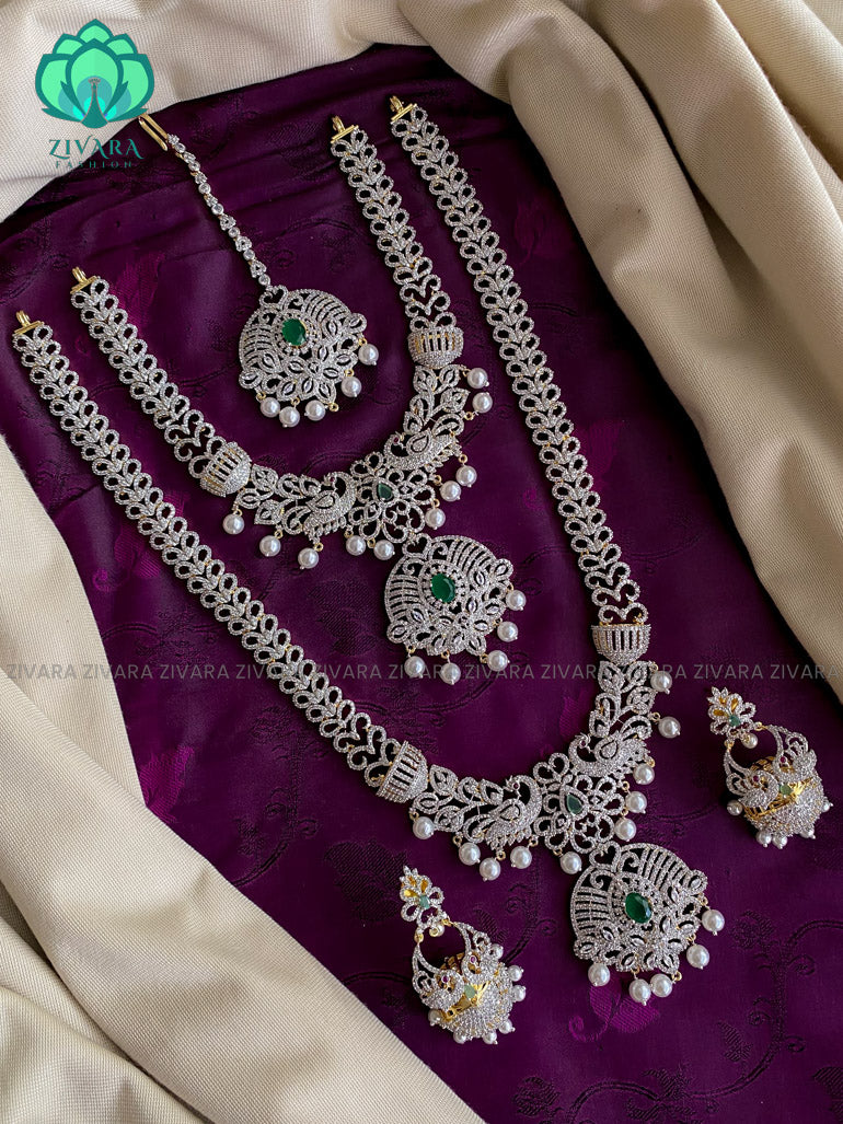 LIGHT WEIGHT SEMI BRIDAL GOLD AND RUBY COLOUR AD STONE SET WITH NECKLACE WITH EARRING- Zivara Fashion