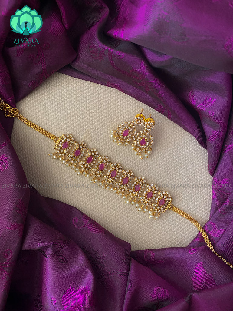 Elegant stone choker with earring - latest pocket friendly south indian jewellery collection