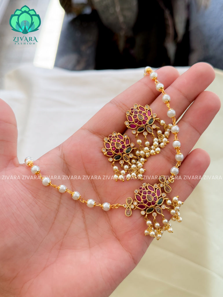 Single lotus- Traditional south indian premium neckwear with earrings- Zivara Fashion- latest jewellery design