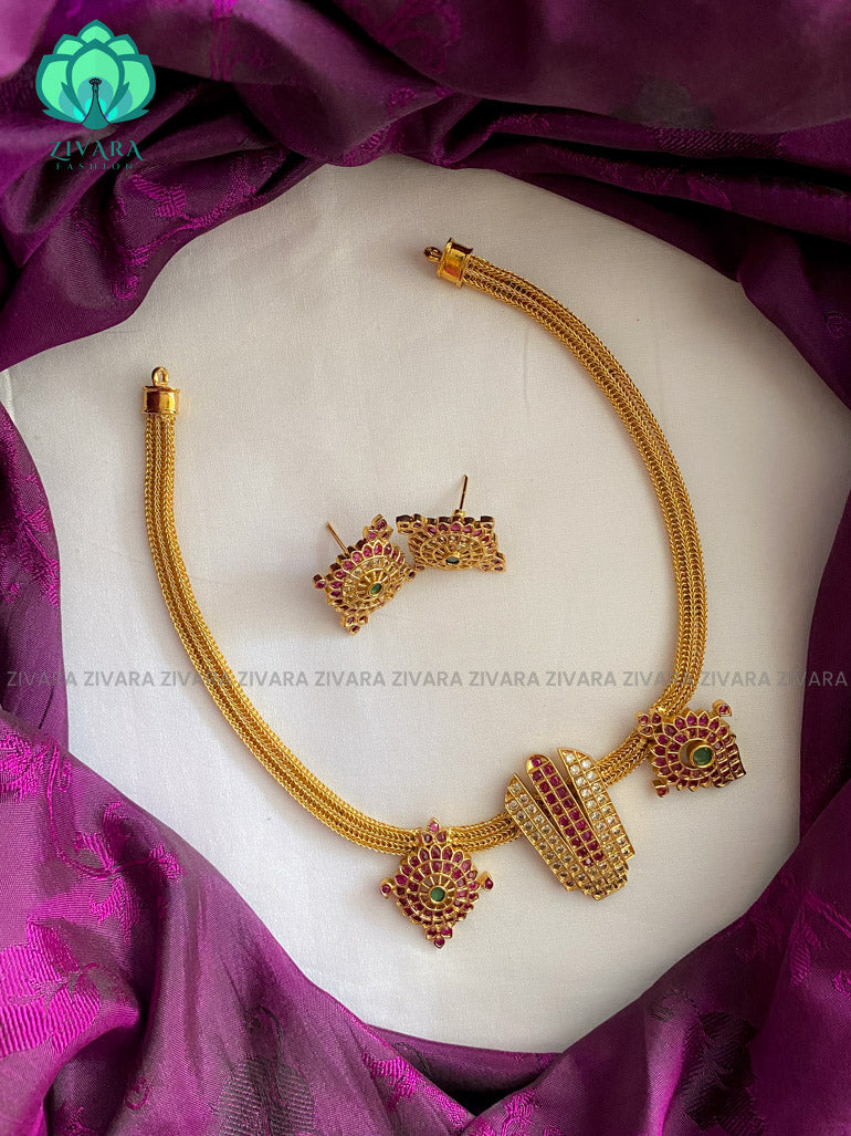 Unique tirumal pendant flexible chain neckwear with earrings - Zivara Fashion